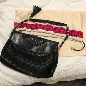 Black Tory Burch Shoulder Bag with Chains and Tassel (dust bag included)